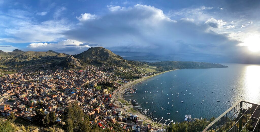 A view of Lake Titicaca taken from the town of Copacabana, Bolivia