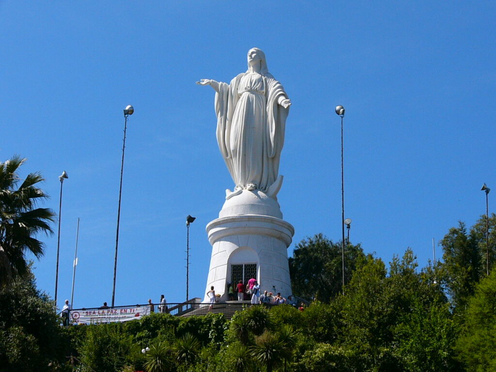 Statue of the Virgin Mary on the top of Cerro San Cristóbal.