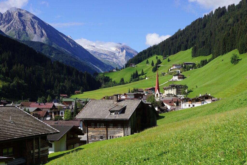 A typical alpine village in the Tuxertal valley of Tyrol, Austria