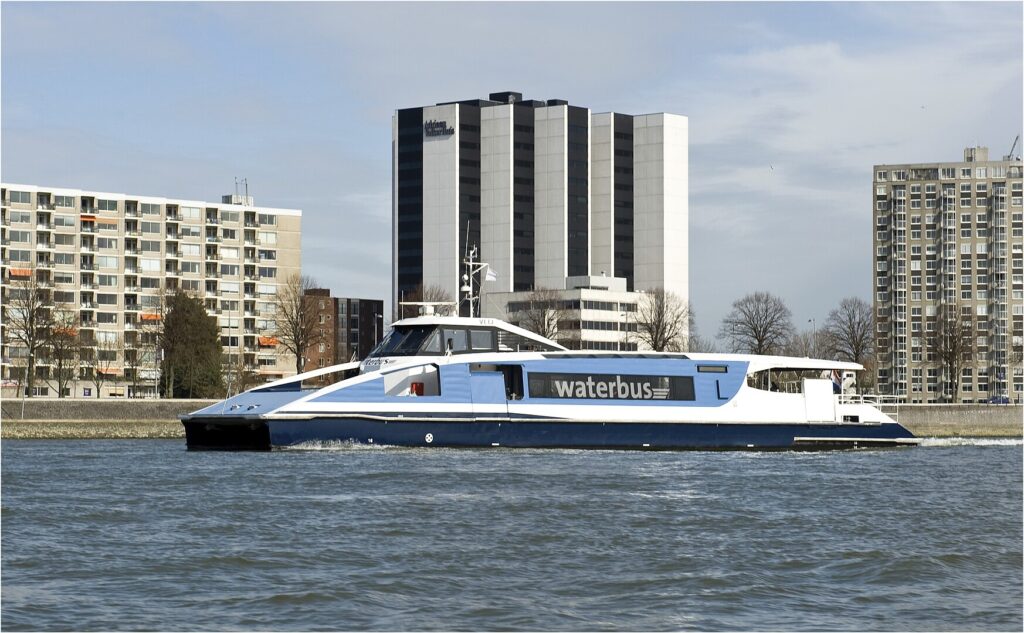 A waterbus connects Rotterdam to some towns to its south-east