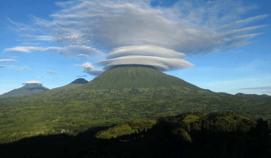 Mt. Bisoke, one of the five volcanoes at the park