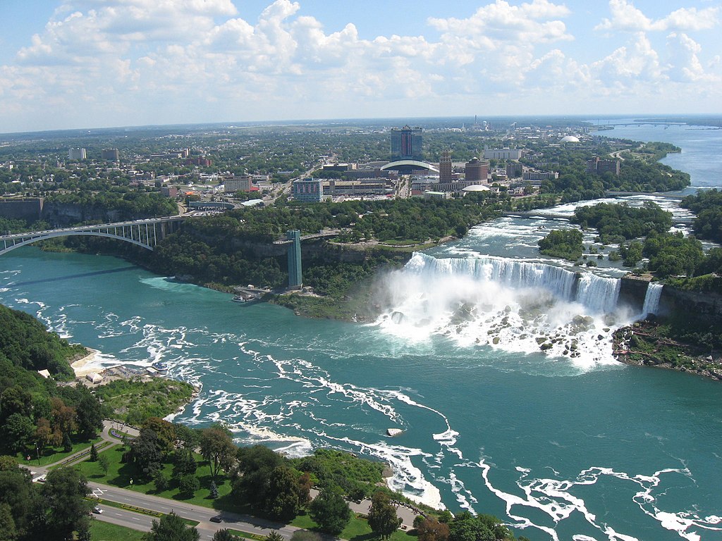 The Niagara River seen from Skylon Tower in Niagara Falls, Ontario, Canada.