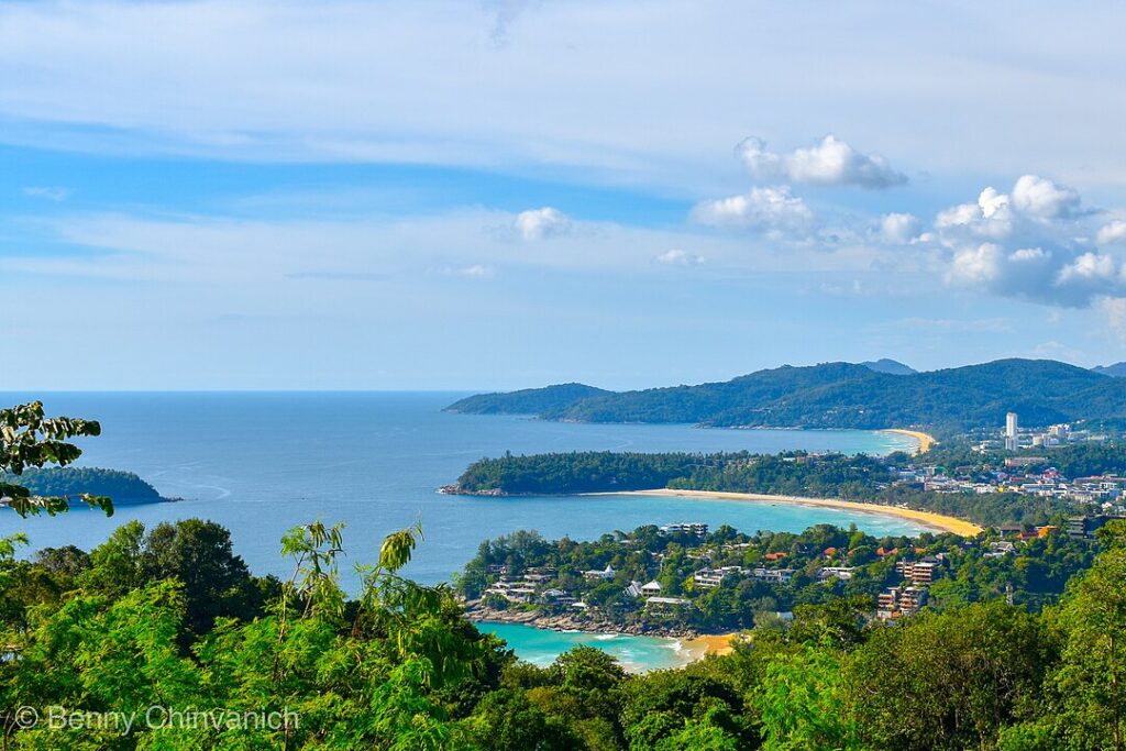 An aerial shot of Phuket's beaches taken from Karon Viewpoint