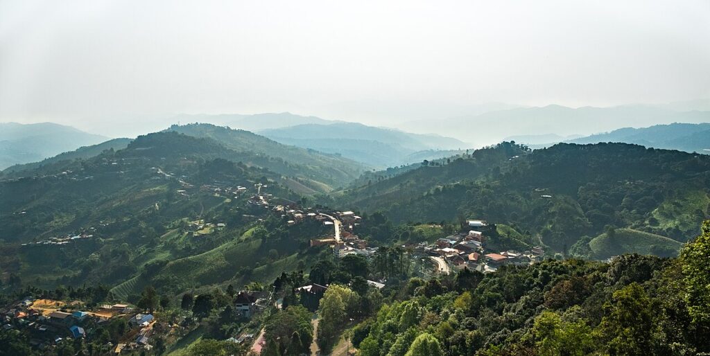 View over the eastern end of Mae Salong/Santikiri as seen from the terrace of Phra Boromathat Chedi.