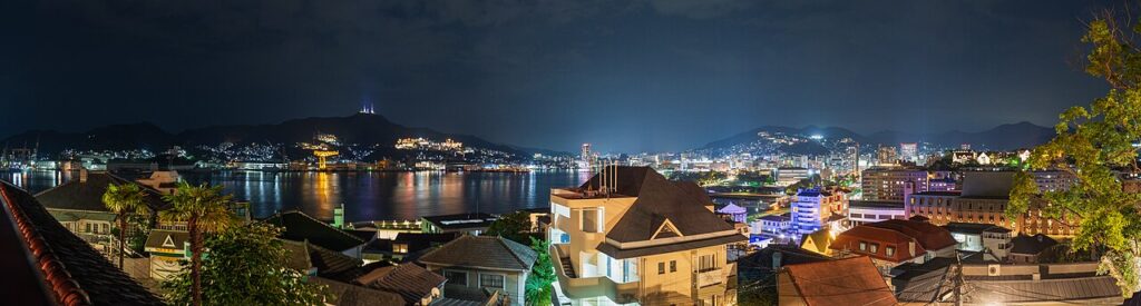 Nighttime panorama of Nagasaki taken from Glover's Garden.