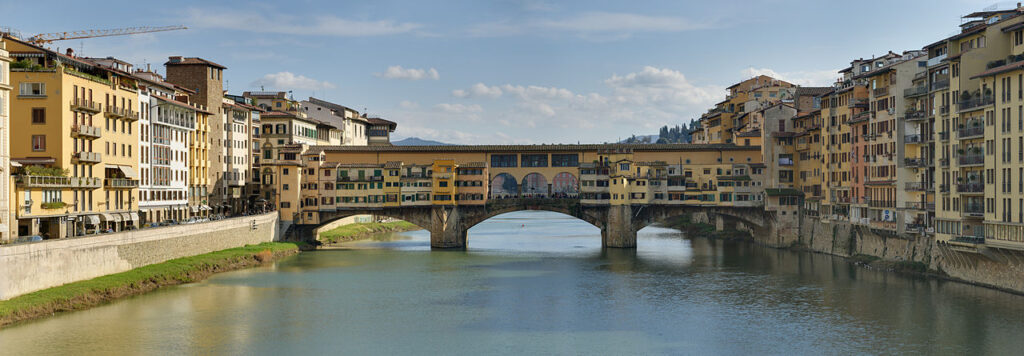 Panorama of the Ponte Vecchio in Florence, Italy (seen from the West)