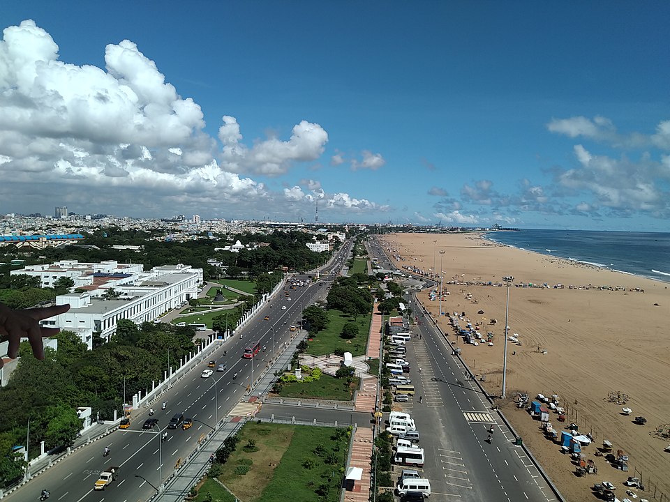 Bird's-eye view of Chennai city from Chennai Lighthouse near Marina Beach