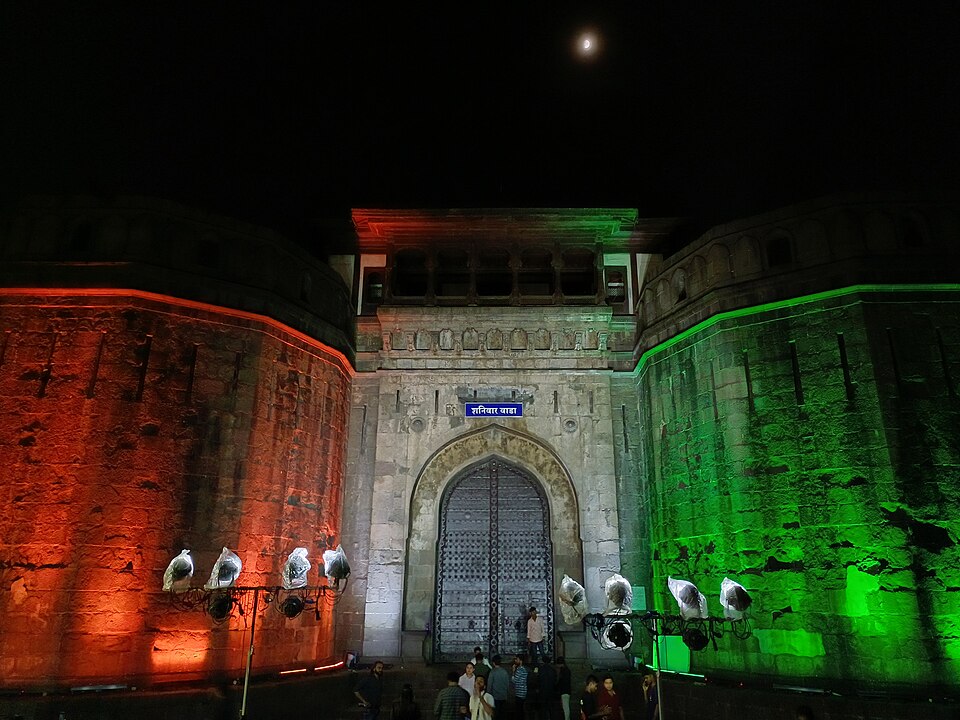 Front view of Shaniwar Wada illuminated on Independence Day 2024